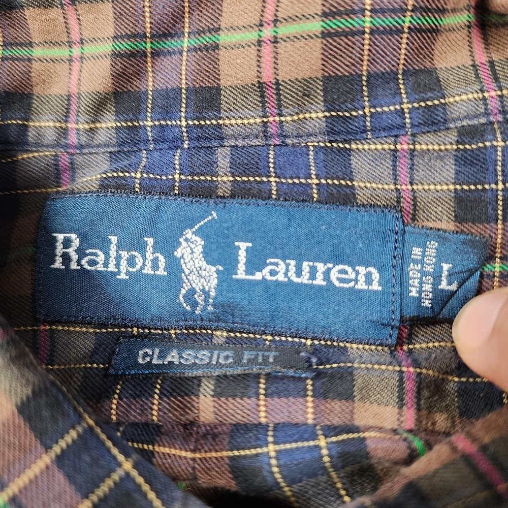 VINTAGE Ralph Lauren Shirt Mens Large Tartan Plaid Long Sleeve Classic Fit 90s - Picture 2 of 10
